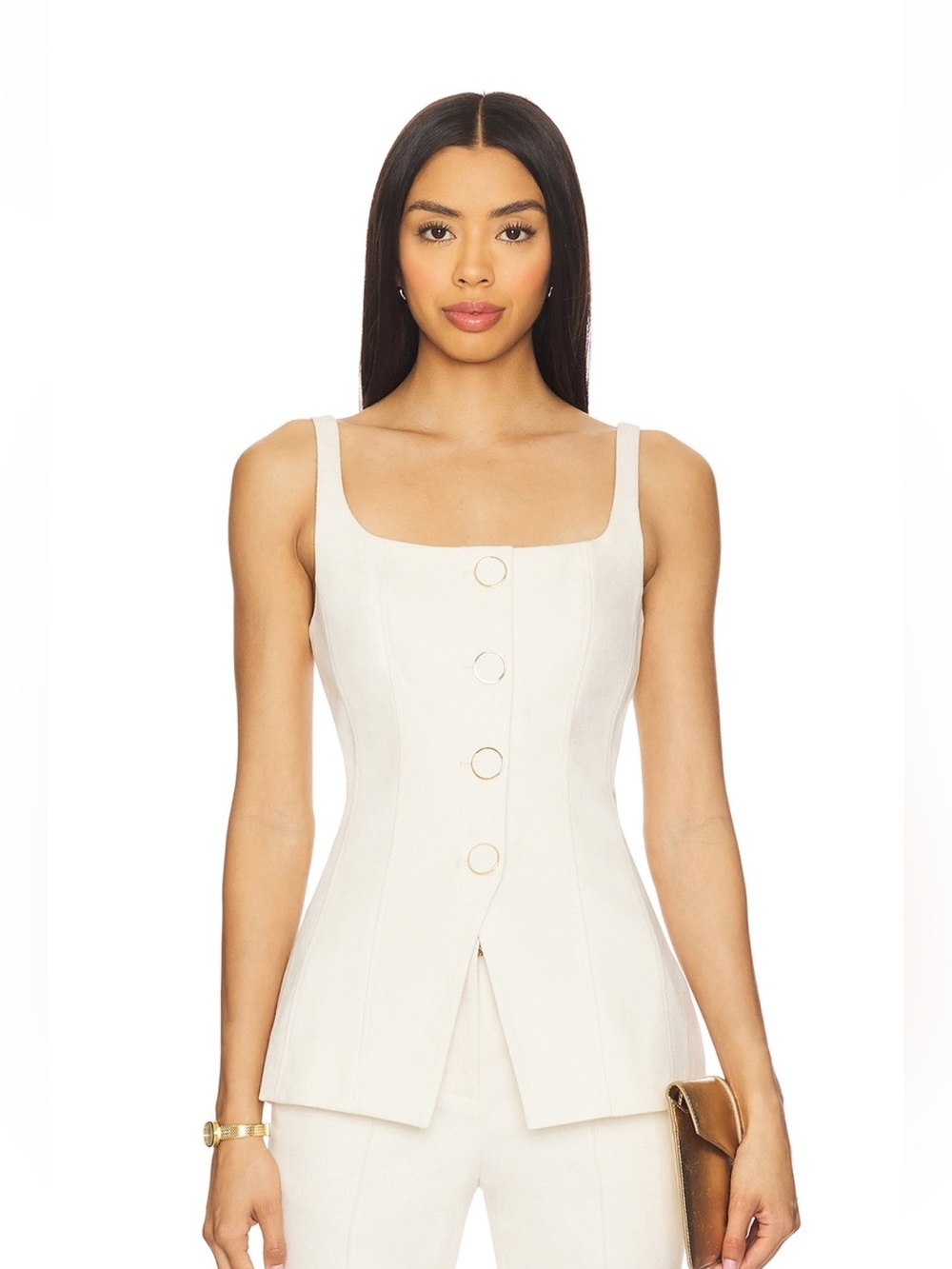 Veronica Beard Liana Tank with Gold-Trim Buttons